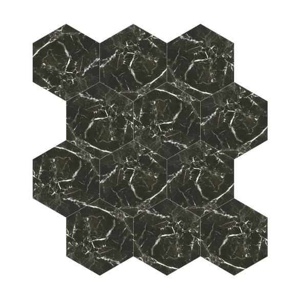 Gạch lục giác nhập khẩu ốp lát đen vân đá kích thước 200*230*115mm
