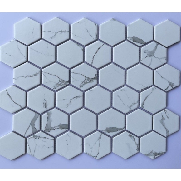 Gạch Mosaic Lục Giác Màu Trắng Vân Mây CNS- MHG P56M01