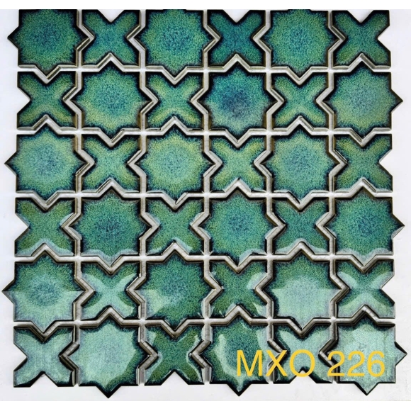 Gạch mosaic phối hình học màu xanh ngọc CNS-MXO226