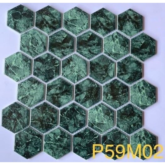 Mosaic lục giác xanh phục cổ CNS- P59M02