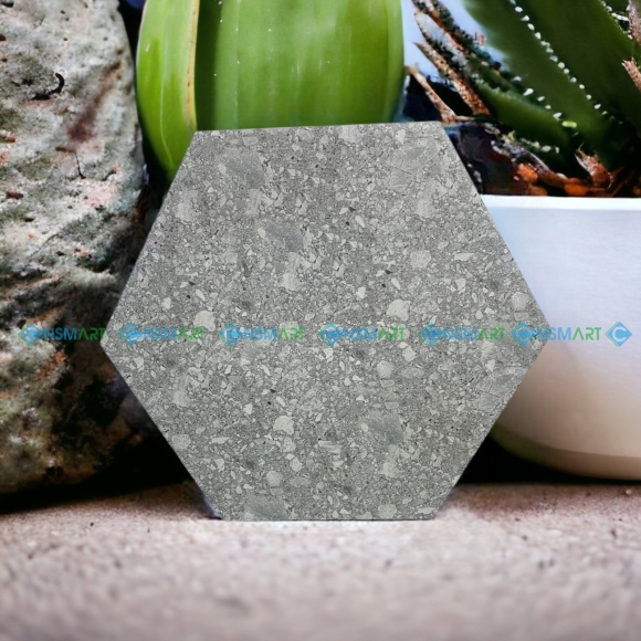 Gạch lục giác nhập khẩu ốp lát đá mài xám nhạt kích thước 260*300*150mm