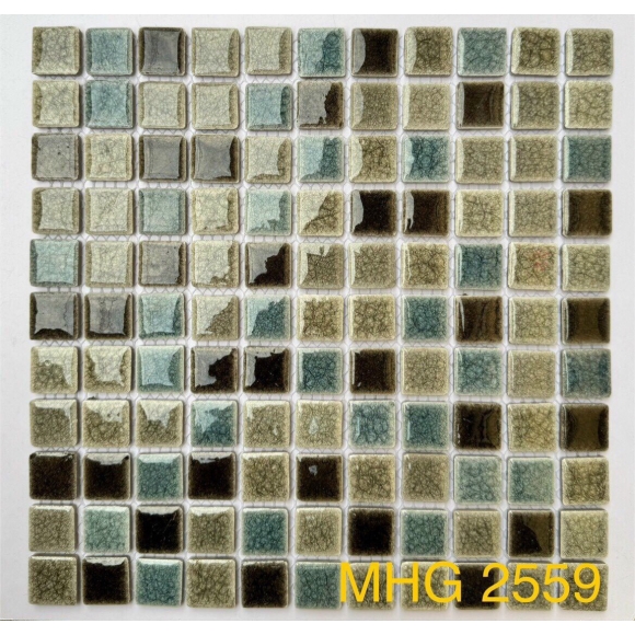 Gạch Mosaic Gốm Men Rạn 2 Lớp màu nâu mix cổ điển KT 25* 25MM CNS- MHG2559