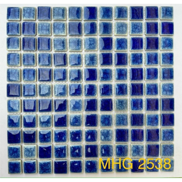 Gạch Mosaic Gốm Men Rạn 2 Lớp Xanh dương mix màu KT 25* 25MM CNS- MHG2538