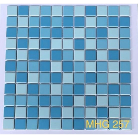 Gạch Mosaic Gốm Sứ Men Trơn Xanh Dương mix màu viên vuông nhỏ CNS- MHG257