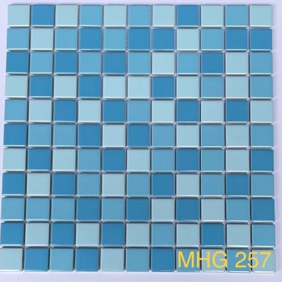 Gạch Mosaic Gốm Sứ Men Trơn Xanh Dương mix màu viên vuông nhỏ CNS- MHG257