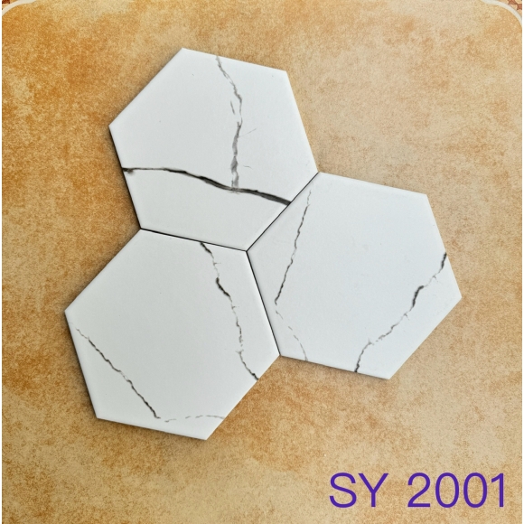 Gạch lục giác đẹp trắng vân tia chớp KT 20*23cm CNS- MART SY2001