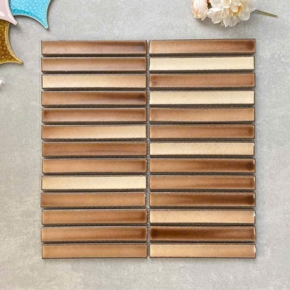 Gạch mosaic que đũa màu nâu loang giả cổ CNS- I2014503